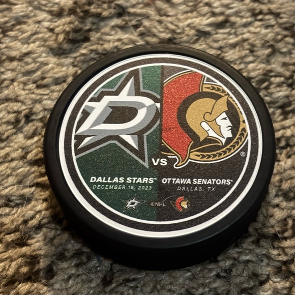 Dallas Stars vs Ottawa Senators NHL Match Up Hockey Puck 12/15/2023 - Picture 1 of 3